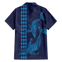 Aloha Hawaii Whale Kakau and Polynesian Tattoo Family Matching Short Sleeve Bodycon Dress and Hawaiian Shirt Dark Navy Color