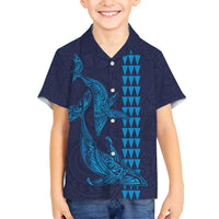 Aloha Hawaii Whale Kakau and Polynesian Tattoo Family Matching Summer Maxi Dress and Hawaiian Shirt Dark Navy Color LT03 Son's Shirt Dark Navy - Polynesian Pride