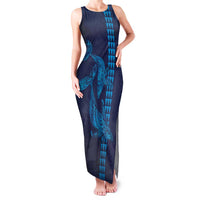 Aloha Hawaii Whale Kakau and Polynesian Tattoo Family Matching Tank Maxi Dress and Hawaiian Shirt Dark Navy Color