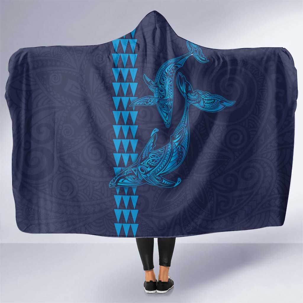 Aloha Hawaii Whale Kakau and Polynesian Tattoo Hooded Blanket Dark Navy Color LT03 One Size Dark Navy - Polynesian Pride