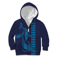 Aloha Hawaii Whale Kakau and Polynesian Tattoo Kid Hoodie Dark Navy Color