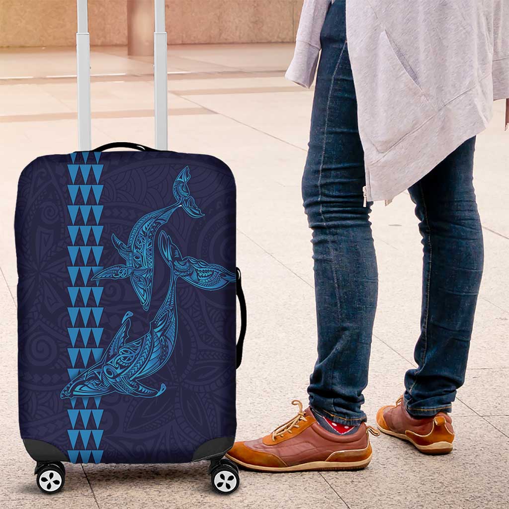 Aloha Hawaii Whale Kakau and Polynesian Tattoo Luggage Cover Dark Navy Color