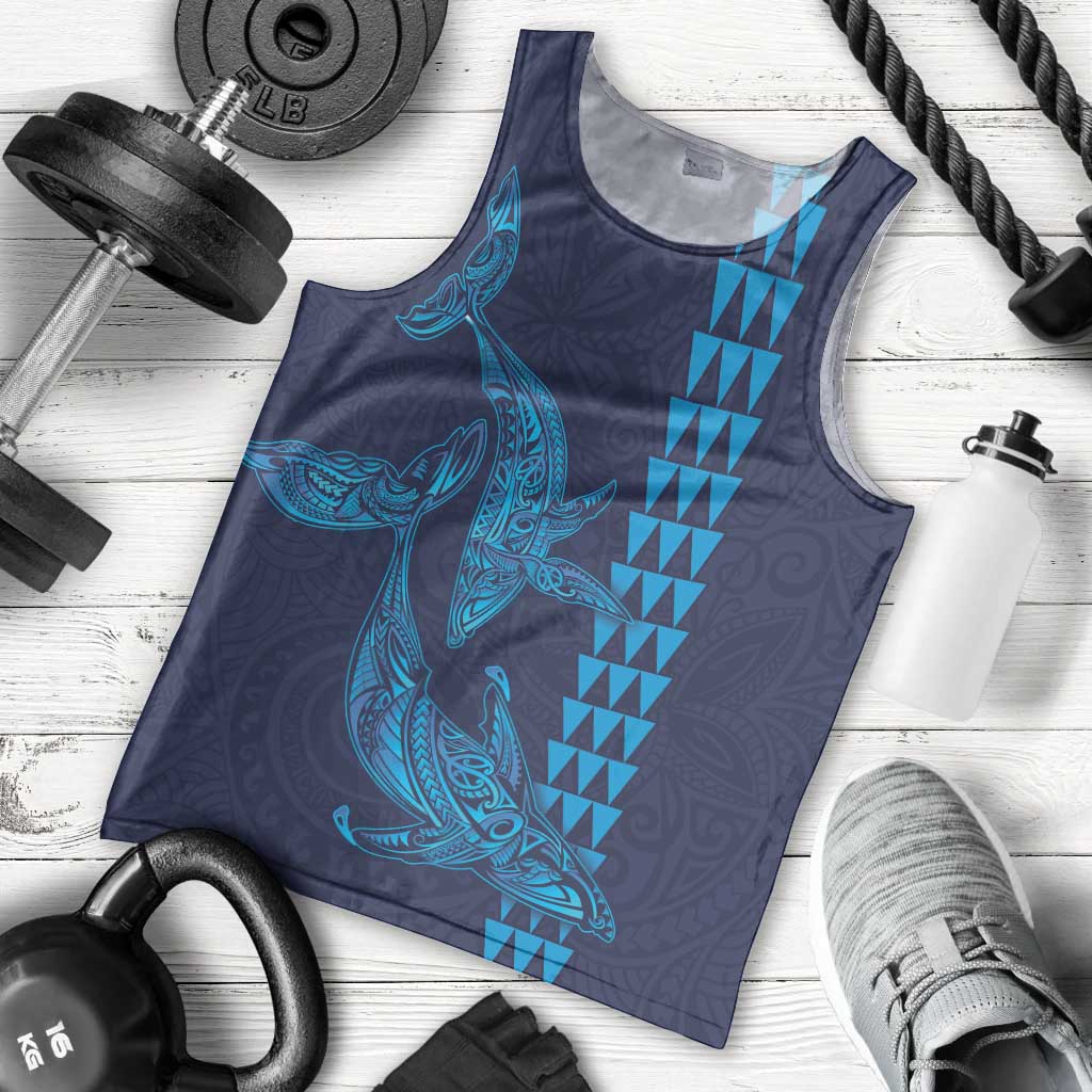 Aloha Hawaii Whale Kakau and Polynesian Tattoo Men Tank Top Dark Navy Color LT03 - Polynesian Pride