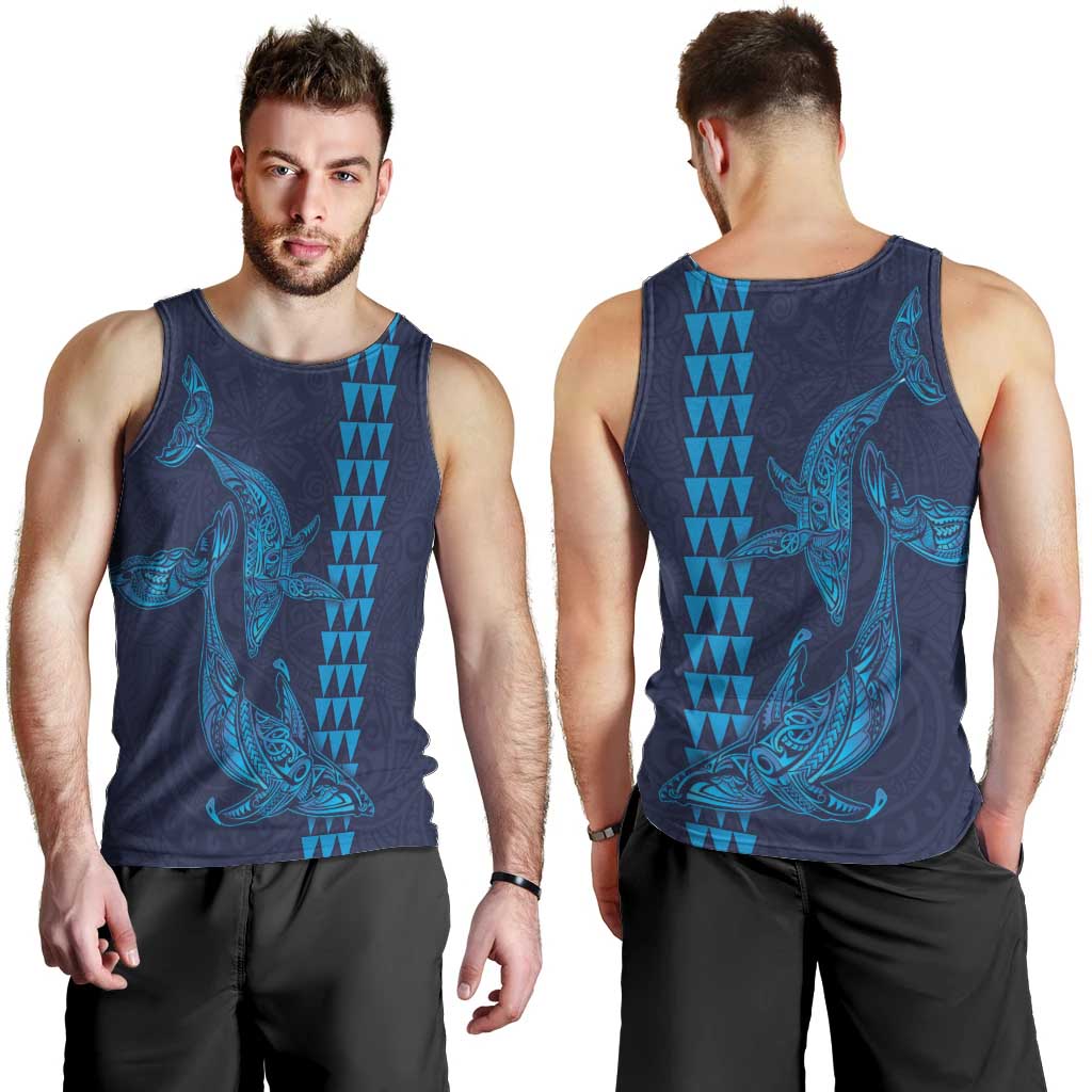Aloha Hawaii Whale Kakau and Polynesian Tattoo Men Tank Top Dark Navy Color LT03 - Polynesian Pride