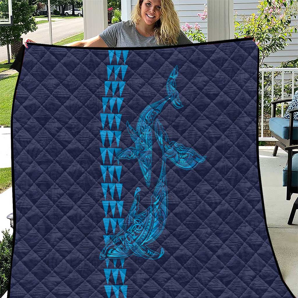 Aloha Hawaii Whale Kakau and Polynesian Tattoo Quilt Dark Navy Color