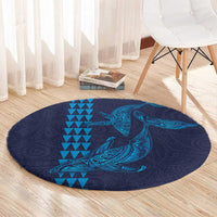 Aloha Hawaii Whale Kakau and Polynesian Tattoo Round Carpet Dark Navy Color