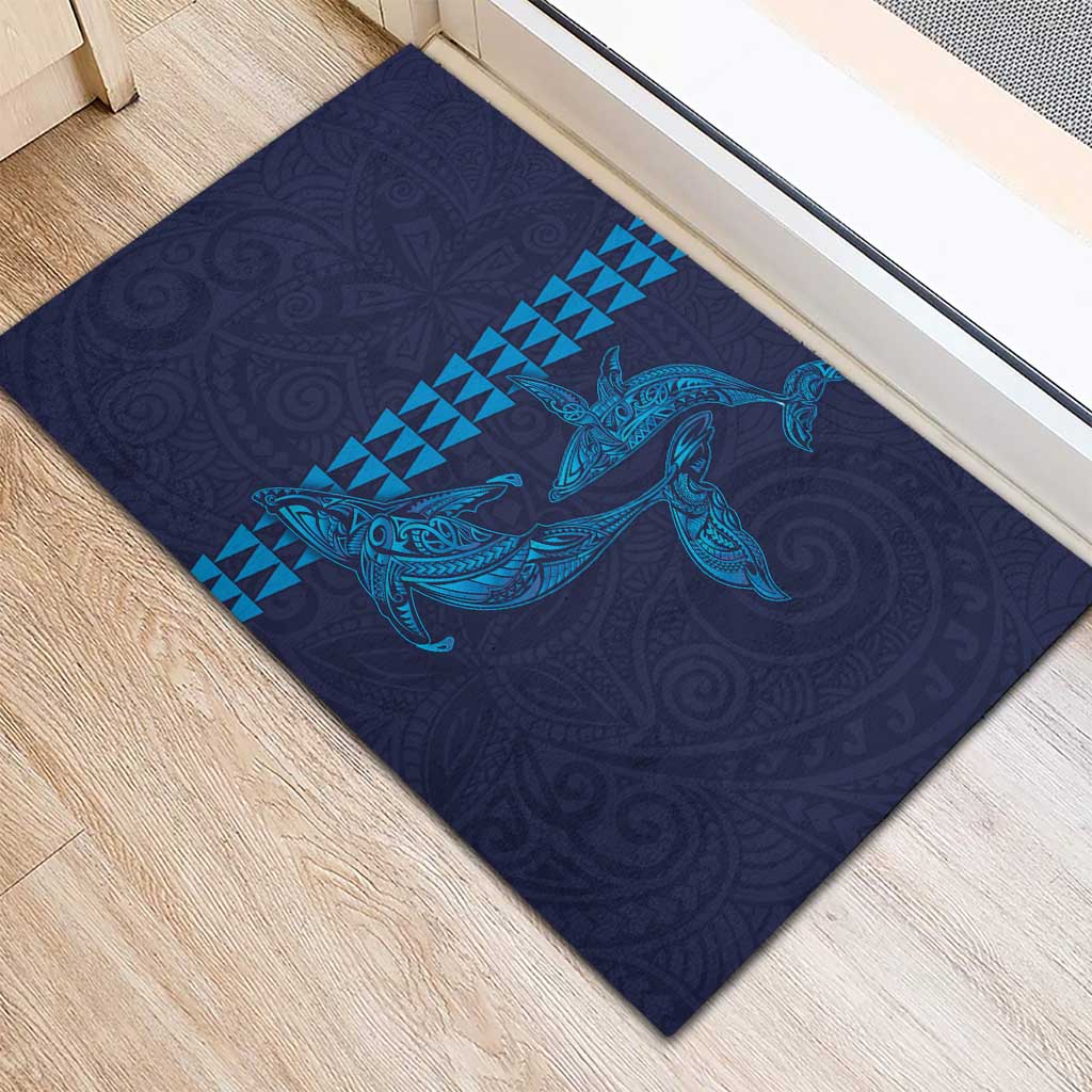 Aloha Hawaii Whale Kakau and Polynesian Tattoo Rubber Doormat Dark Navy Color LT03 - Polynesian Pride