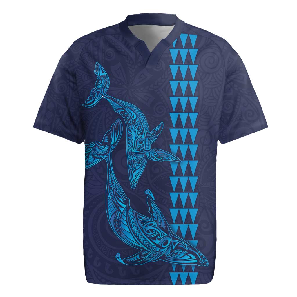 Aloha Hawaii Whale Kakau and Polynesian Tattoo Rugby Jersey Dark Navy Color LT03 Dark Navy - Polynesian Pride