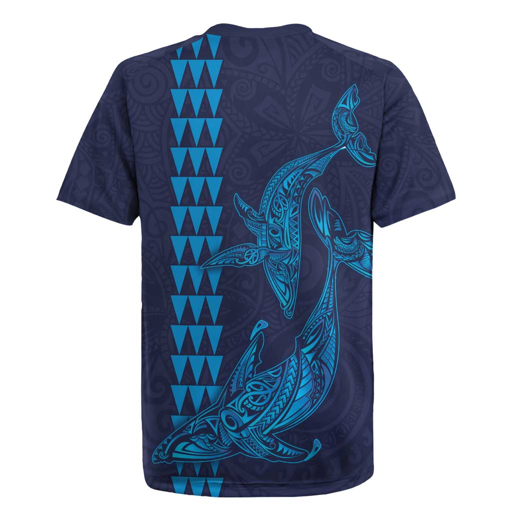 Aloha Hawaii Whale Kakau and Polynesian Tattoo Rugby Jersey Dark Navy Color LT03 - Polynesian Pride