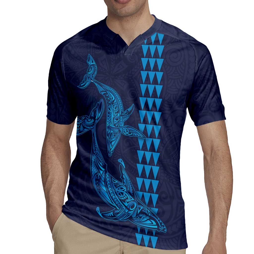 Aloha Hawaii Whale Kakau and Polynesian Tattoo Rugby Jersey Dark Navy Color LT03 - Polynesian Pride