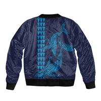 Aloha Hawaii Whale Kakau and Polynesian Tattoo Sleeve Zip Bomber Jacket Dark Navy Color