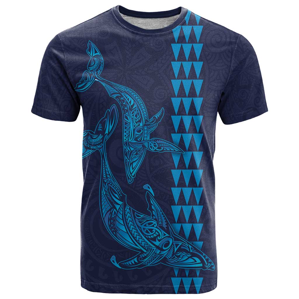 Aloha Hawaii Whale Kakau and Polynesian Tattoo T Shirt Dark Navy Color