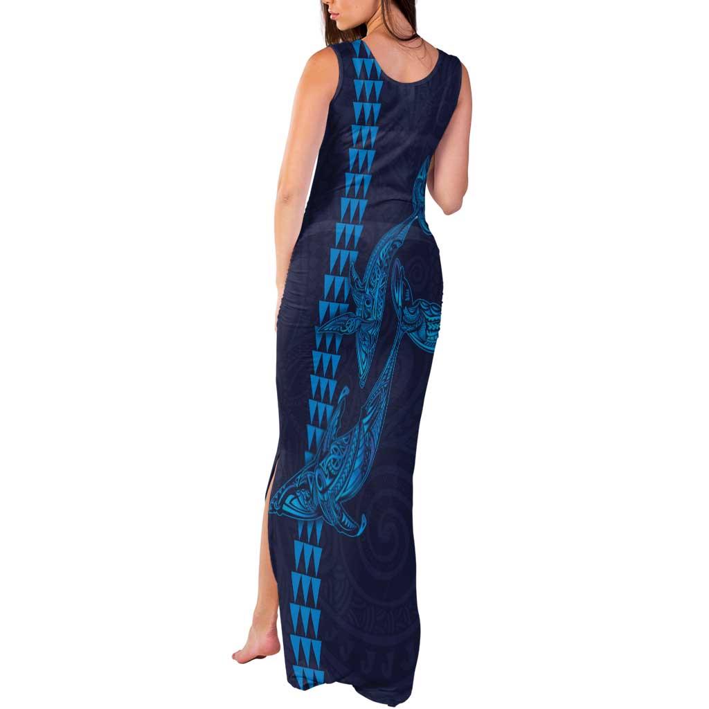 Aloha Hawaii Whale Kakau and Polynesian Tattoo Tank Maxi Dress Dark Navy Color