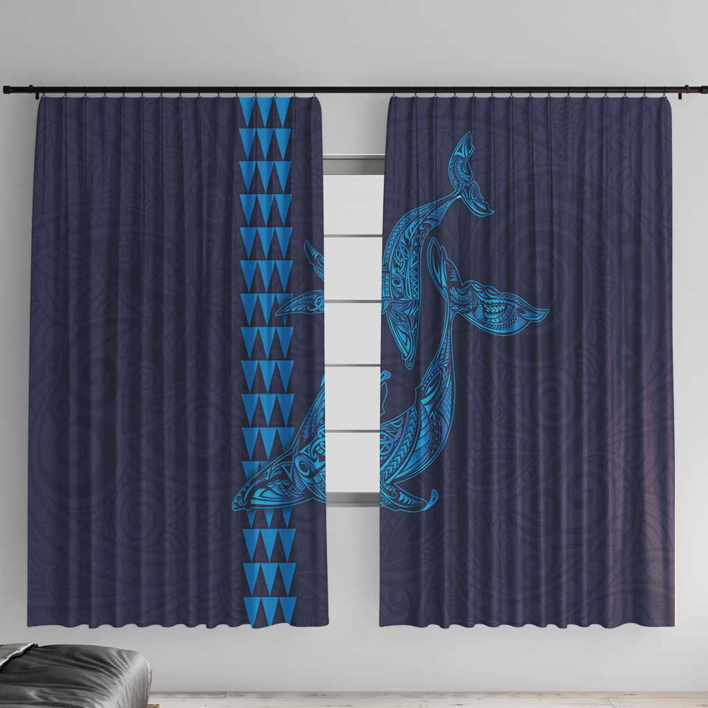 Aloha Hawaii Whale Kakau and Polynesian Tattoo Window Curtain Dark Navy Color LT03 With Hooks Dark Navy - Polynesian Pride