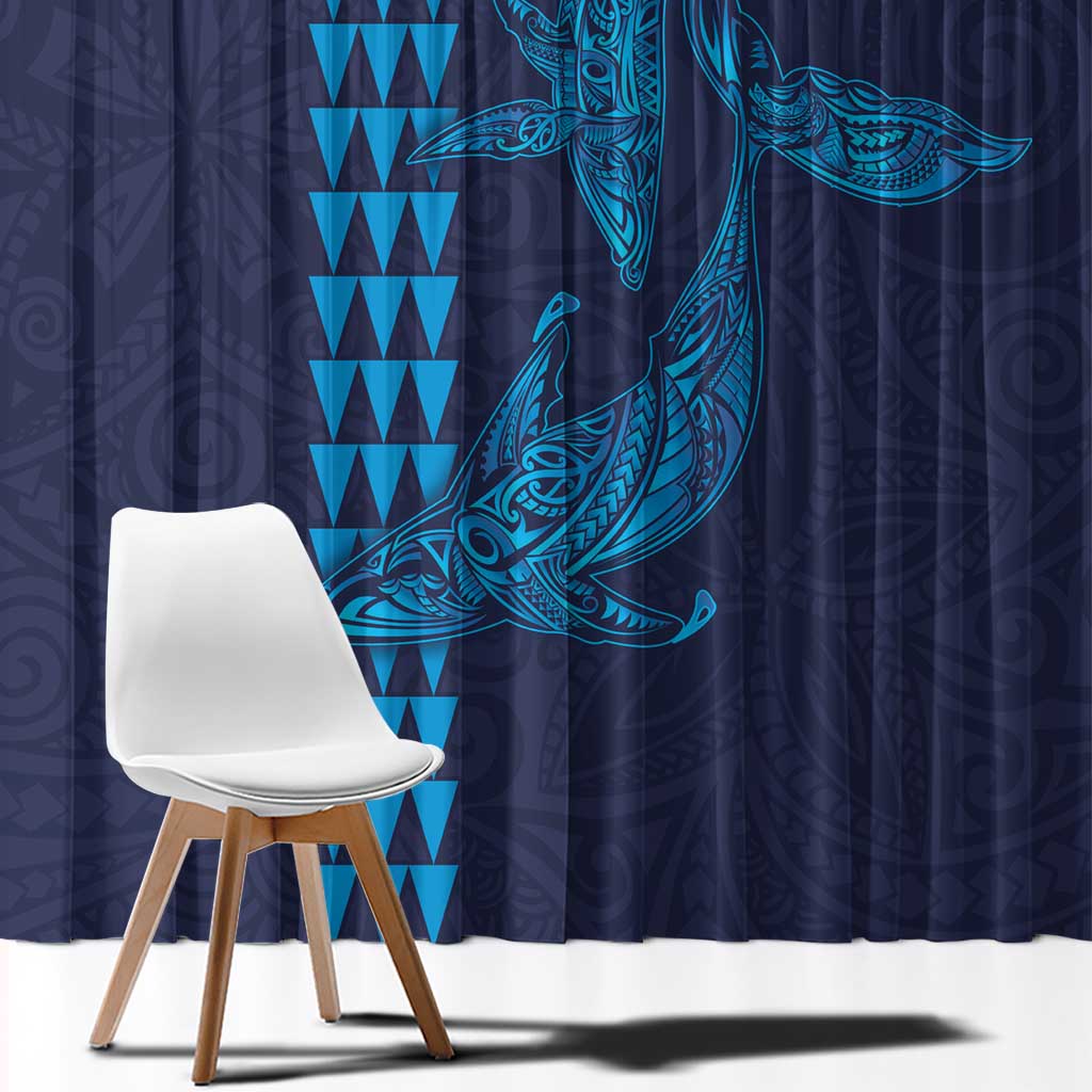 Aloha Hawaii Whale Kakau and Polynesian Tattoo Window Curtain Dark Navy Color LT03 - Polynesian Pride