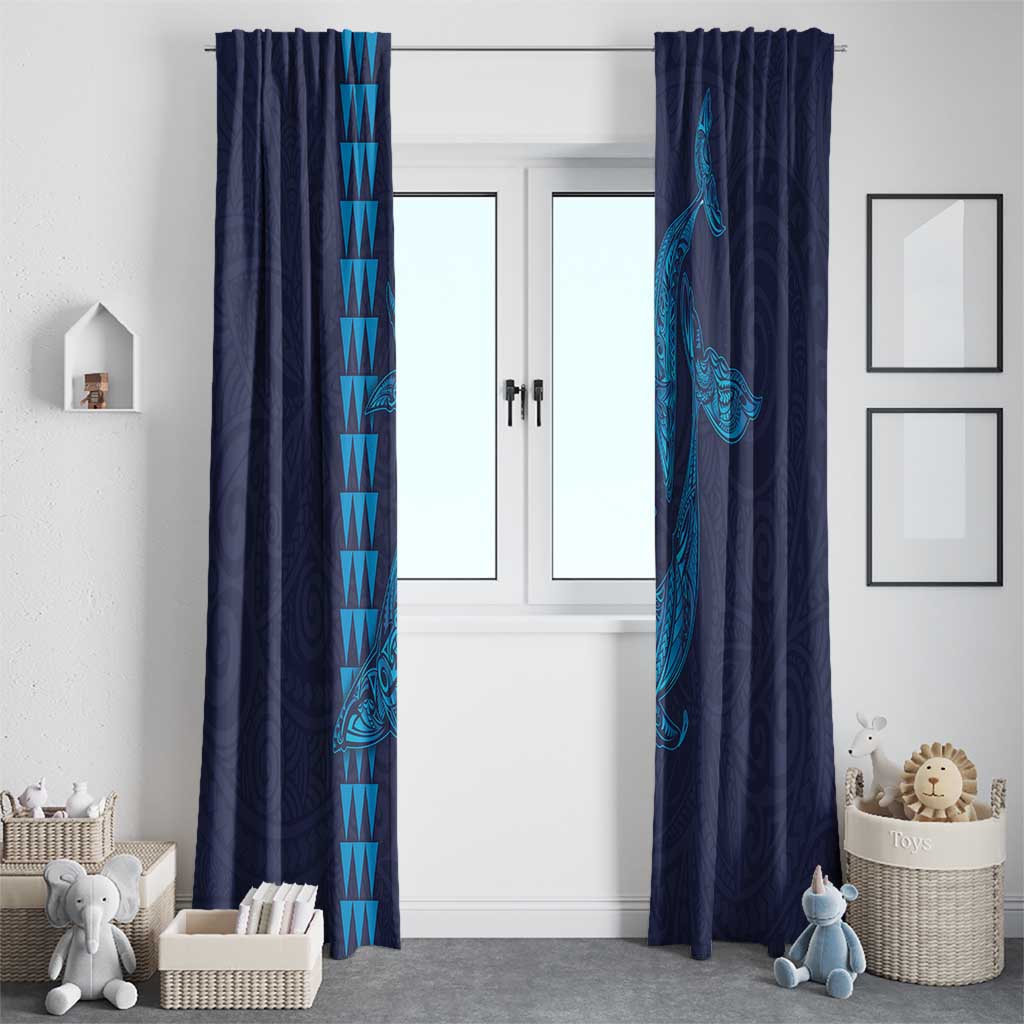 Aloha Hawaii Whale Kakau and Polynesian Tattoo Window Curtain Dark Navy Color LT03 - Polynesian Pride