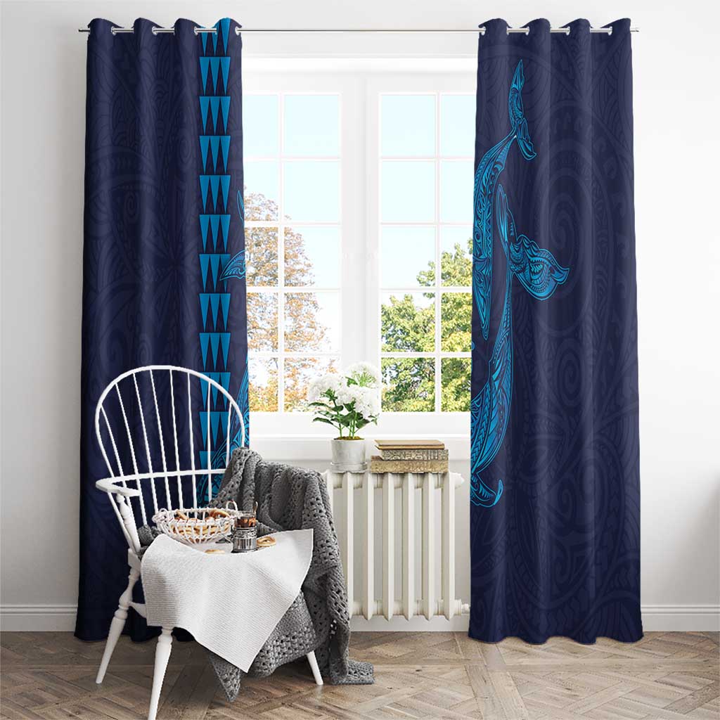 Aloha Hawaii Whale Kakau and Polynesian Tattoo Window Curtain Dark Navy Color LT03 - Polynesian Pride