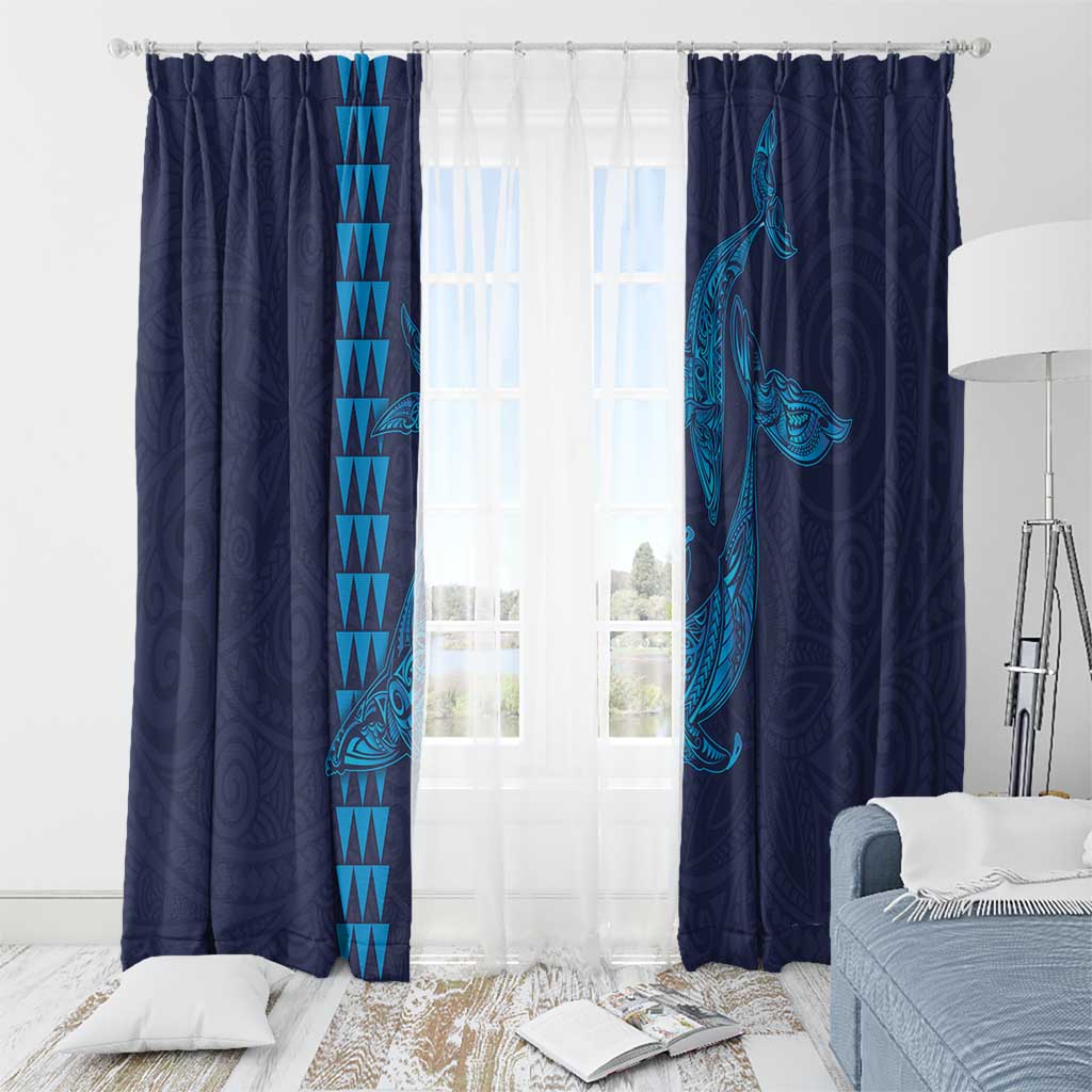 Aloha Hawaii Whale Kakau and Polynesian Tattoo Window Curtain Dark Navy Color LT03 - Polynesian Pride