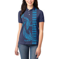 Aloha Hawaii Whale Kakau and Polynesian Tattoo Women Polo Shirt Dark Navy Color