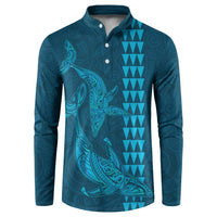 Aloha Hawaii Whale Kakau and Polynesian Tattoo Button Sweatshirt Light Blue Color LT03 Light Blue - Polynesian Pride
