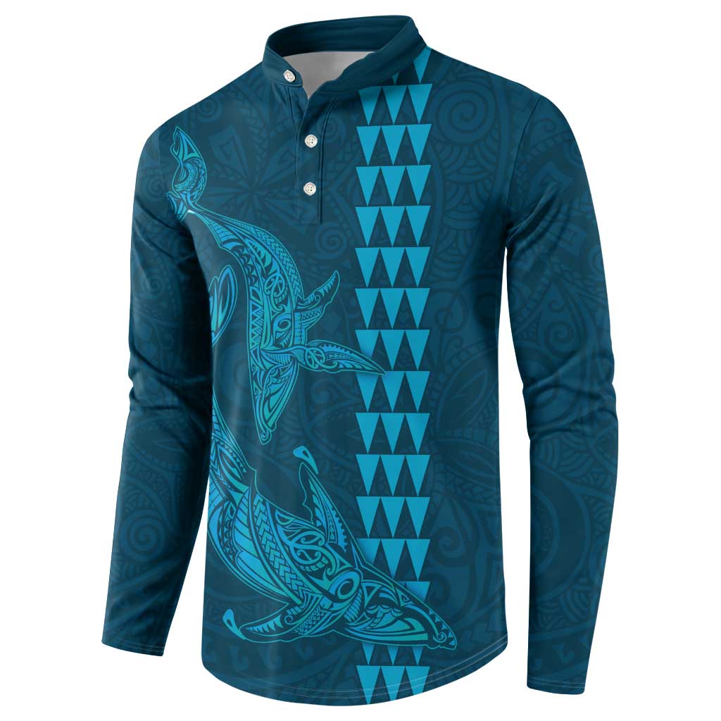 Aloha Hawaii Whale Kakau and Polynesian Tattoo Button Sweatshirt Light Blue Color LT03 - Polynesian Pride