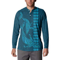 Aloha Hawaii Whale Kakau and Polynesian Tattoo Button Sweatshirt Light Blue Color LT03 - Polynesian Pride