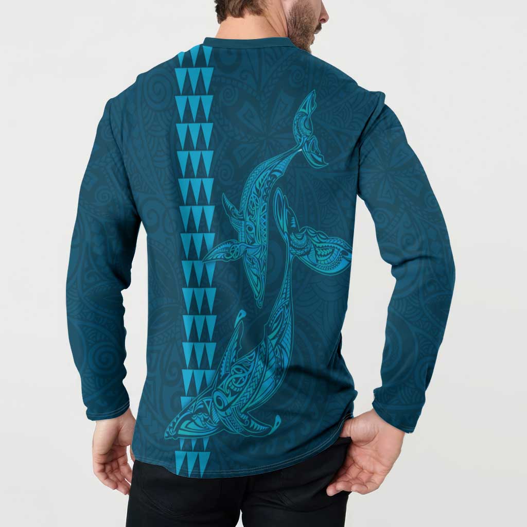 Aloha Hawaii Whale Kakau and Polynesian Tattoo Button Sweatshirt Light Blue Color LT03 - Polynesian Pride