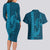 Aloha Hawaii Whale Kakau and Polynesian Tattoo Couples Matching Long Sleeve Bodycon Dress and Hawaiian Shirt Light Blue Color