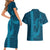 Aloha Hawaii Whale Kakau and Polynesian Tattoo Couples Matching Short Sleeve Bodycon Dress and Hawaiian Shirt Light Blue Color