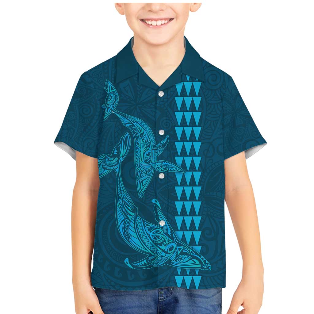 Aloha Hawaii Whale Kakau and Polynesian Tattoo Family Matching Mermaid Dress and Hawaiian Shirt Light Blue Color
