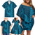 Aloha Hawaii Whale Kakau and Polynesian Tattoo Family Matching Off Shoulder Short Dress and Hawaiian Shirt Light Blue Color