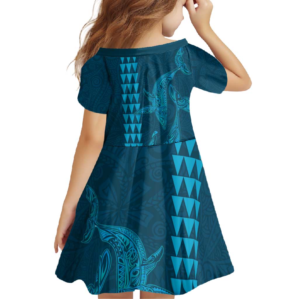 Aloha Hawaii Whale Kakau and Polynesian Tattoo Family Matching Tank Maxi Dress and Hawaiian Shirt Light Blue Color