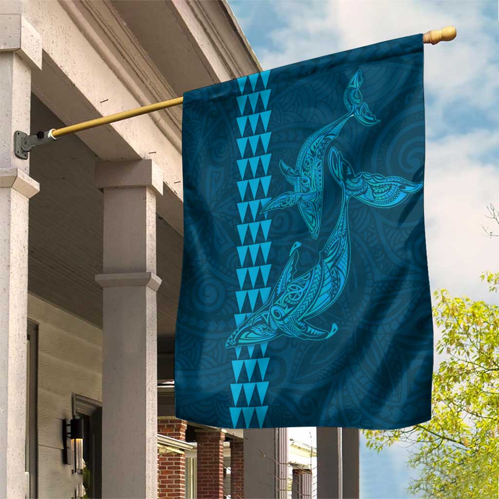 Aloha Hawaii Whale Kakau and Polynesian Tattoo Garden Flag Light Blue Color LT03 House Flag Light Blue - Polynesian Pride
