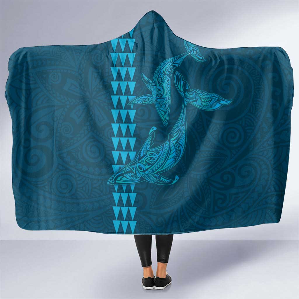 Aloha Hawaii Whale Kakau and Polynesian Tattoo Hooded Blanket Light Blue Color LT03 One Size Light Blue - Polynesian Pride