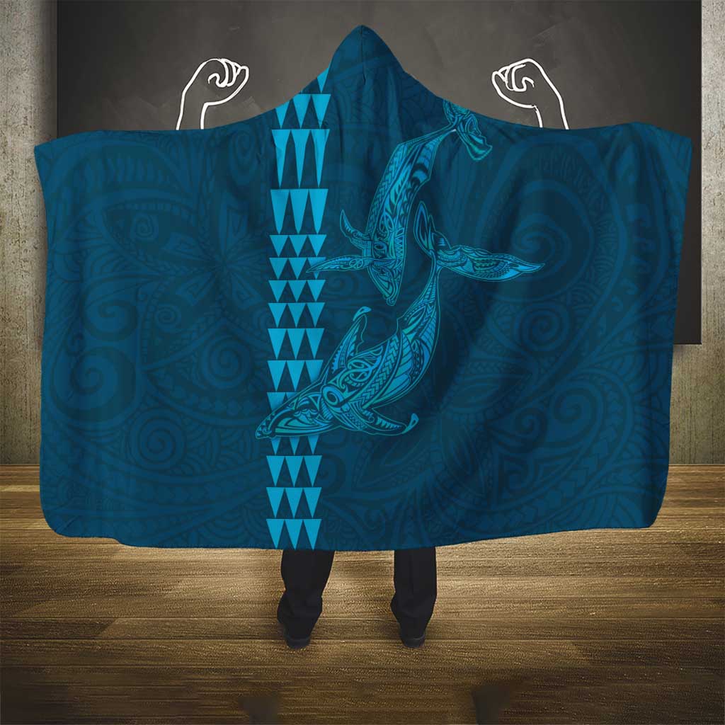 Aloha Hawaii Whale Kakau and Polynesian Tattoo Hooded Blanket Light Blue Color LT03 - Polynesian Pride