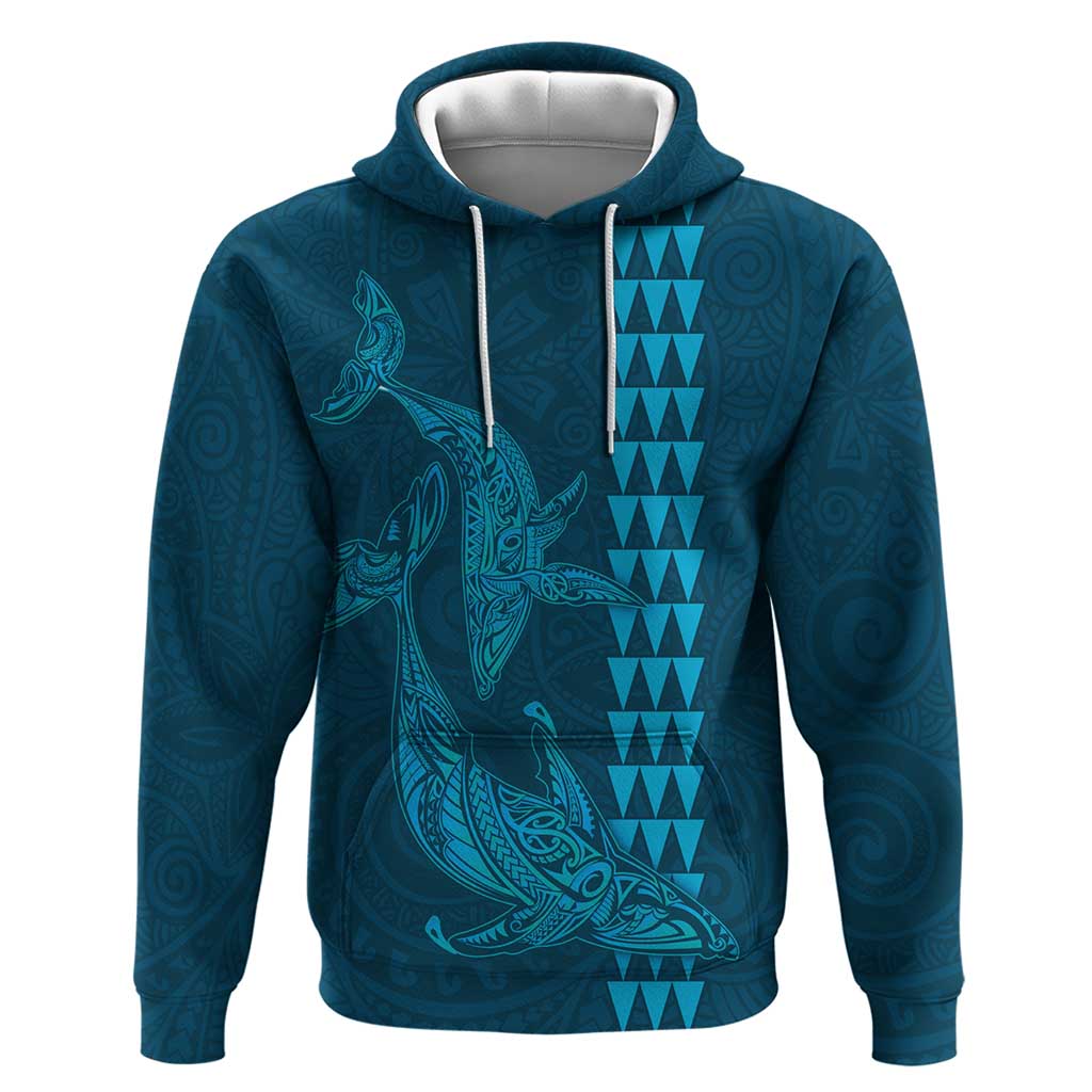 Aloha Hawaii Whale Kakau and Polynesian Tattoo Hoodie Light Blue Color