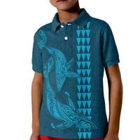 Aloha Hawaii Whale Kakau and Polynesian Tattoo Kid Polo Shirt Light Blue Color