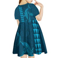 Aloha Hawaii Whale Kakau and Polynesian Tattoo Kid Short Sleeve Dress Light Blue Color