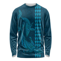 Aloha Hawaii Whale Kakau and Polynesian Tattoo Long Sleeve Shirt Light Blue Color