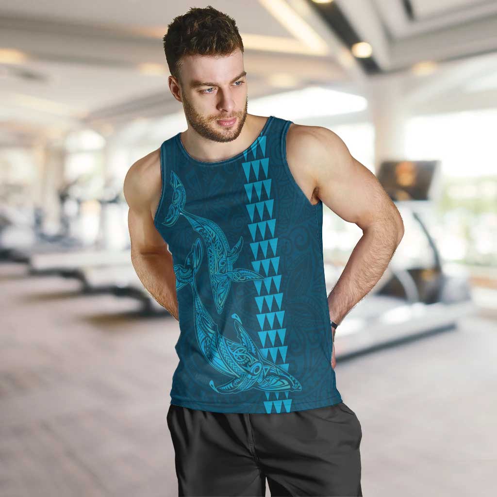 Aloha Hawaii Whale Kakau and Polynesian Tattoo Men Tank Top Light Blue Color LT03 Light Blue - Polynesian Pride