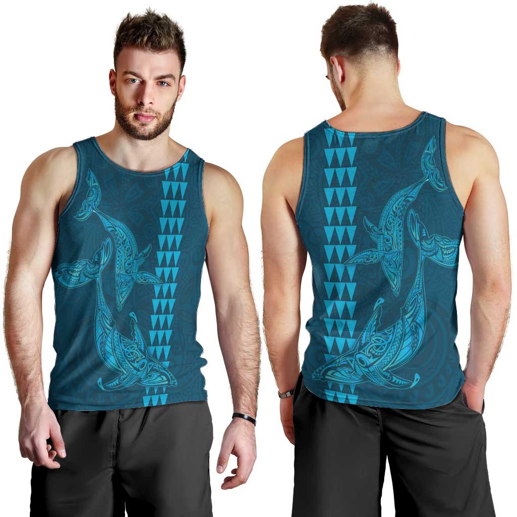 Aloha Hawaii Whale Kakau and Polynesian Tattoo Men Tank Top Light Blue Color LT03 - Polynesian Pride