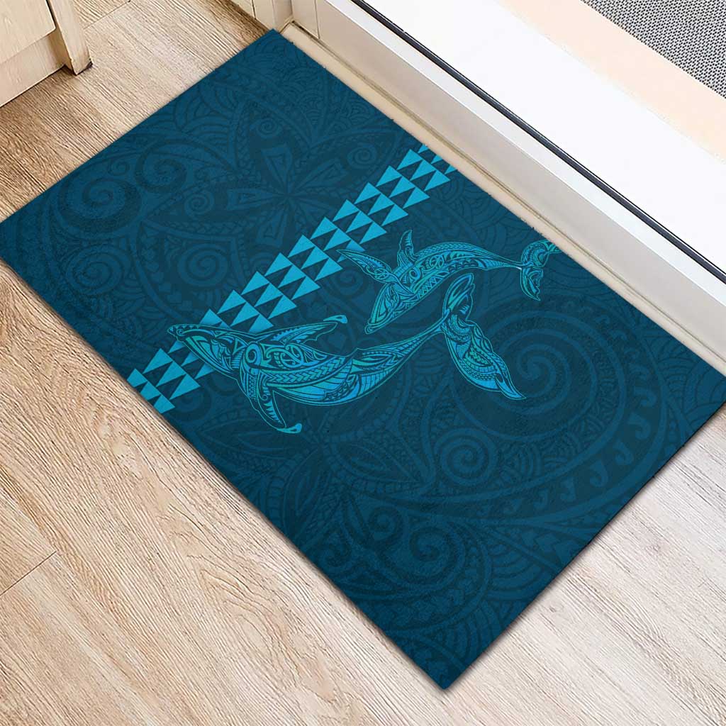 Aloha Hawaii Whale Kakau and Polynesian Tattoo Rubber Doormat Light Blue Color LT03 - Polynesian Pride