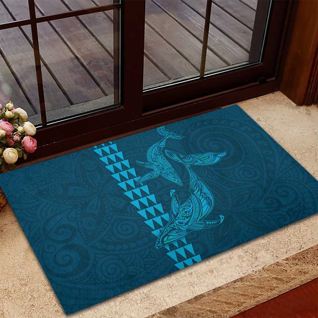 Aloha Hawaii Whale Kakau and Polynesian Tattoo Rubber Doormat Light Blue Color LT03 - Polynesian Pride