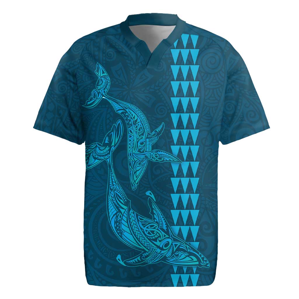 Aloha Hawaii Whale Kakau and Polynesian Tattoo Rugby Jersey Light Blue Color LT03 Light Blue - Polynesian Pride