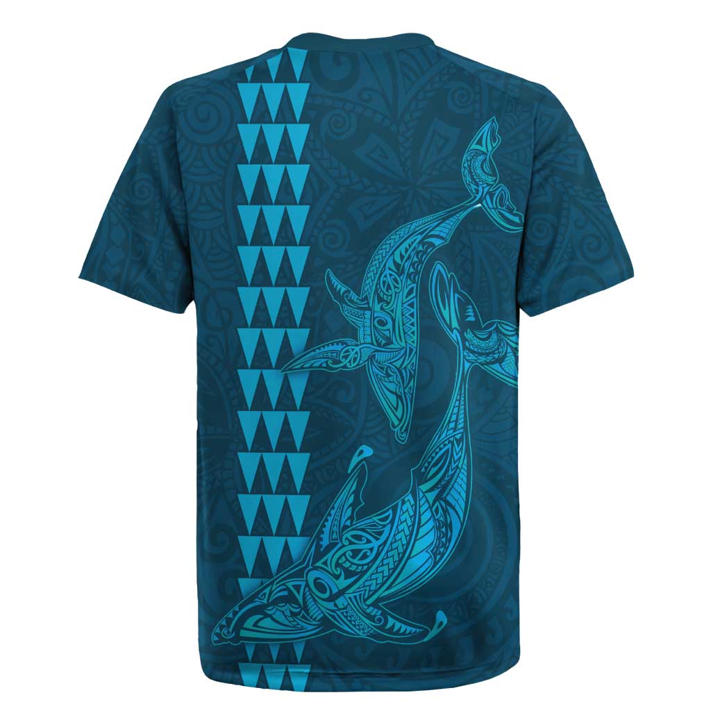 Aloha Hawaii Whale Kakau and Polynesian Tattoo Rugby Jersey Light Blue Color LT03 - Polynesian Pride