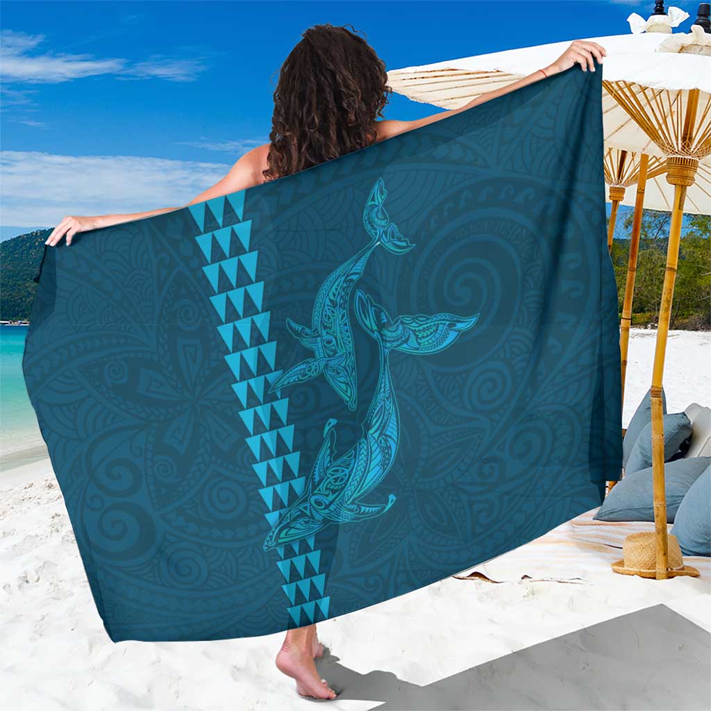 Aloha Hawaii Whale Kakau and Polynesian Tattoo Sarong Light Blue Color