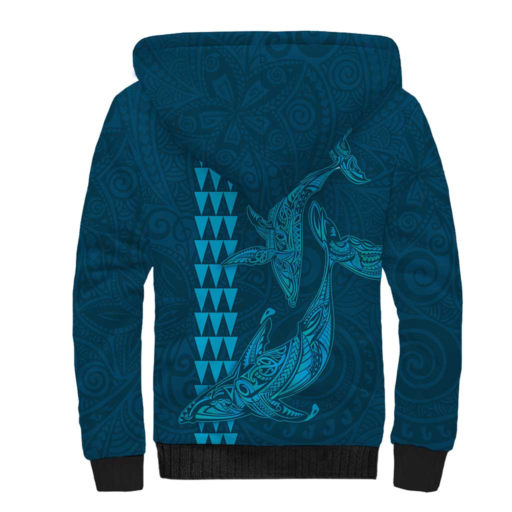 Aloha Hawaii Whale Kakau and Polynesian Tattoo Sherpa Hoodie Light Blue Color LT03 - Polynesian Pride