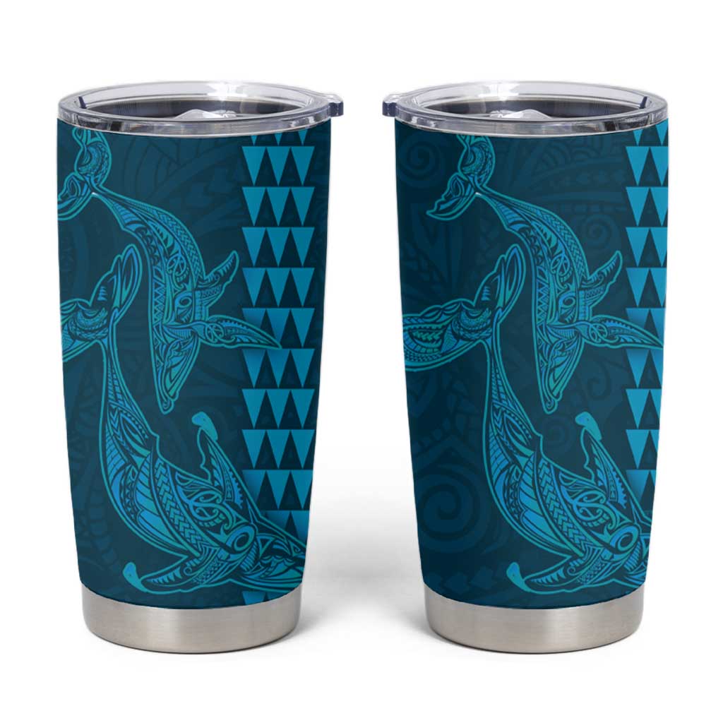 Aloha Hawaii Whale Kakau and Polynesian Tattoo Tumbler Cup Light Blue Color