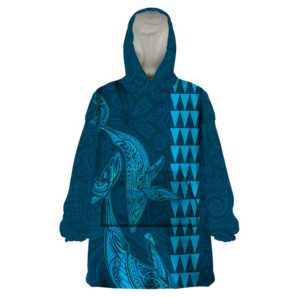 Aloha Hawaii Whale Kakau and Polynesian Tattoo Wearable Blanket Hoodie Light Blue Color LT03 One Size Light Blue - Polynesian Pride