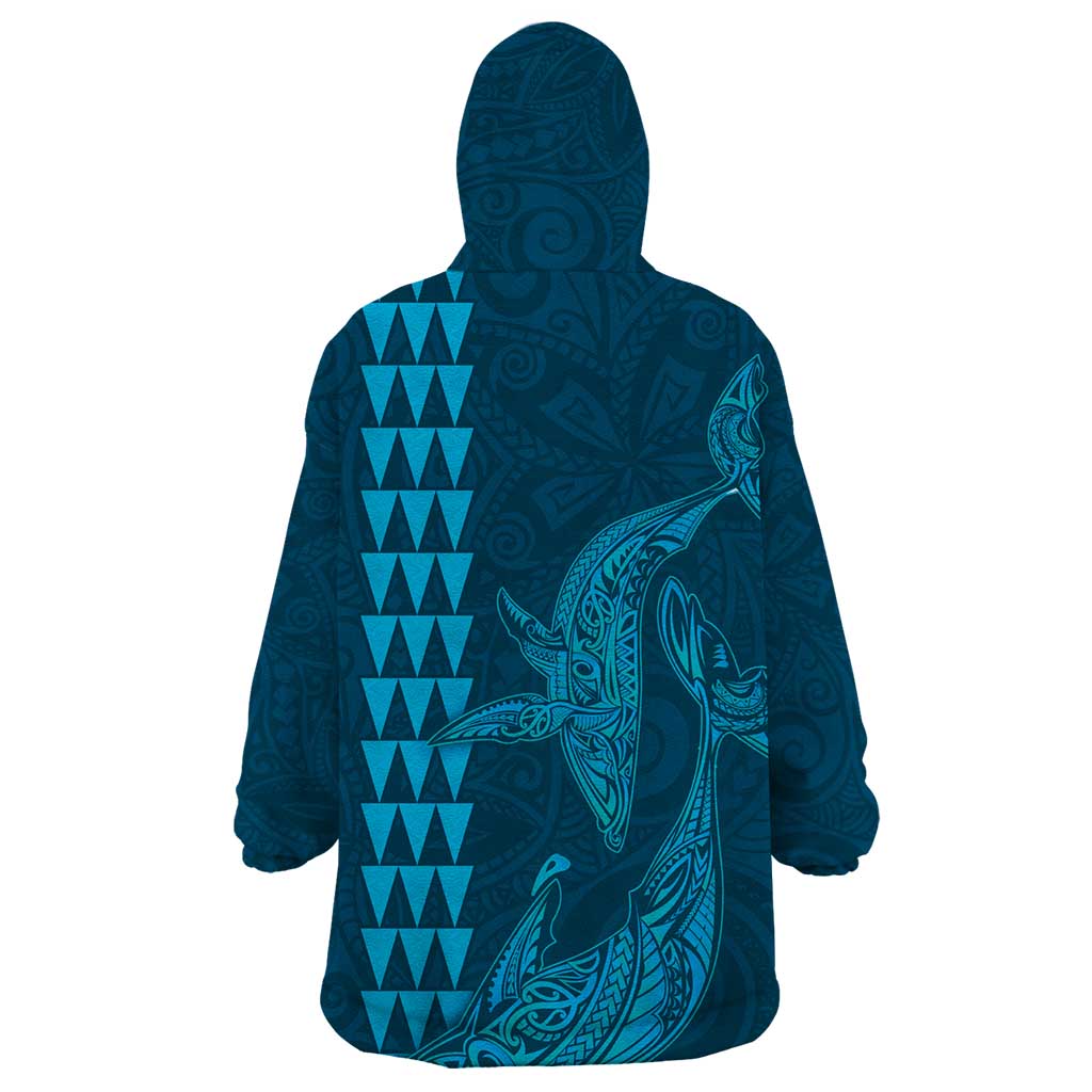 Aloha Hawaii Whale Kakau and Polynesian Tattoo Wearable Blanket Hoodie Light Blue Color LT03 - Polynesian Pride